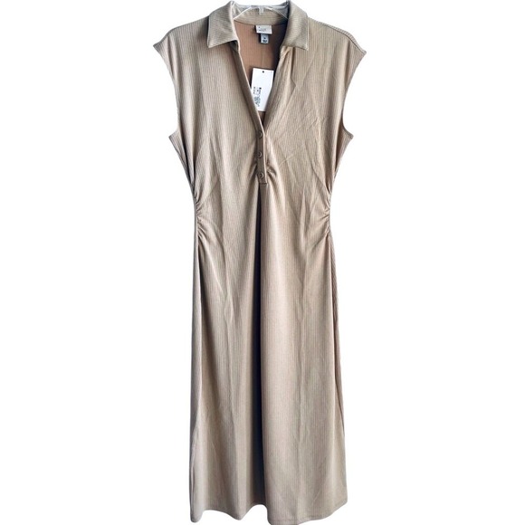 a new day Dresses & Skirts - A New Day Short Cap Sleeve Ribbed Polo Midi Bodycon Dress Medium Irish Cream NWT